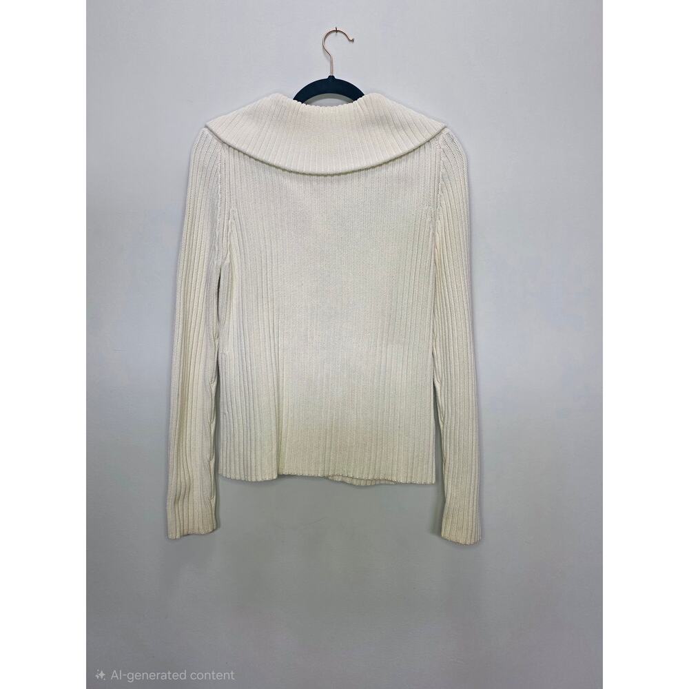 Vintage Y2K Ann Taylor LOFT Cable Knit Zip-Up Sweater Cream Medium